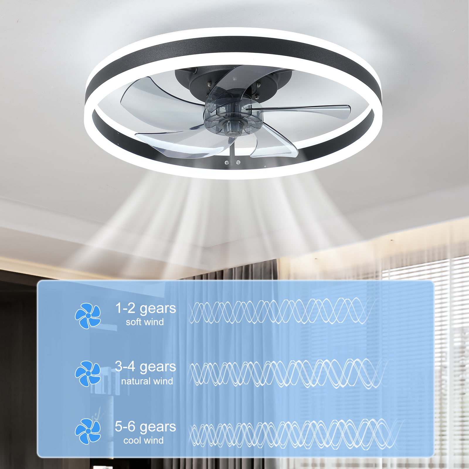 Modern 20" LED 6-Speed Ceiling Fans Light Reversible Blades in Black&White