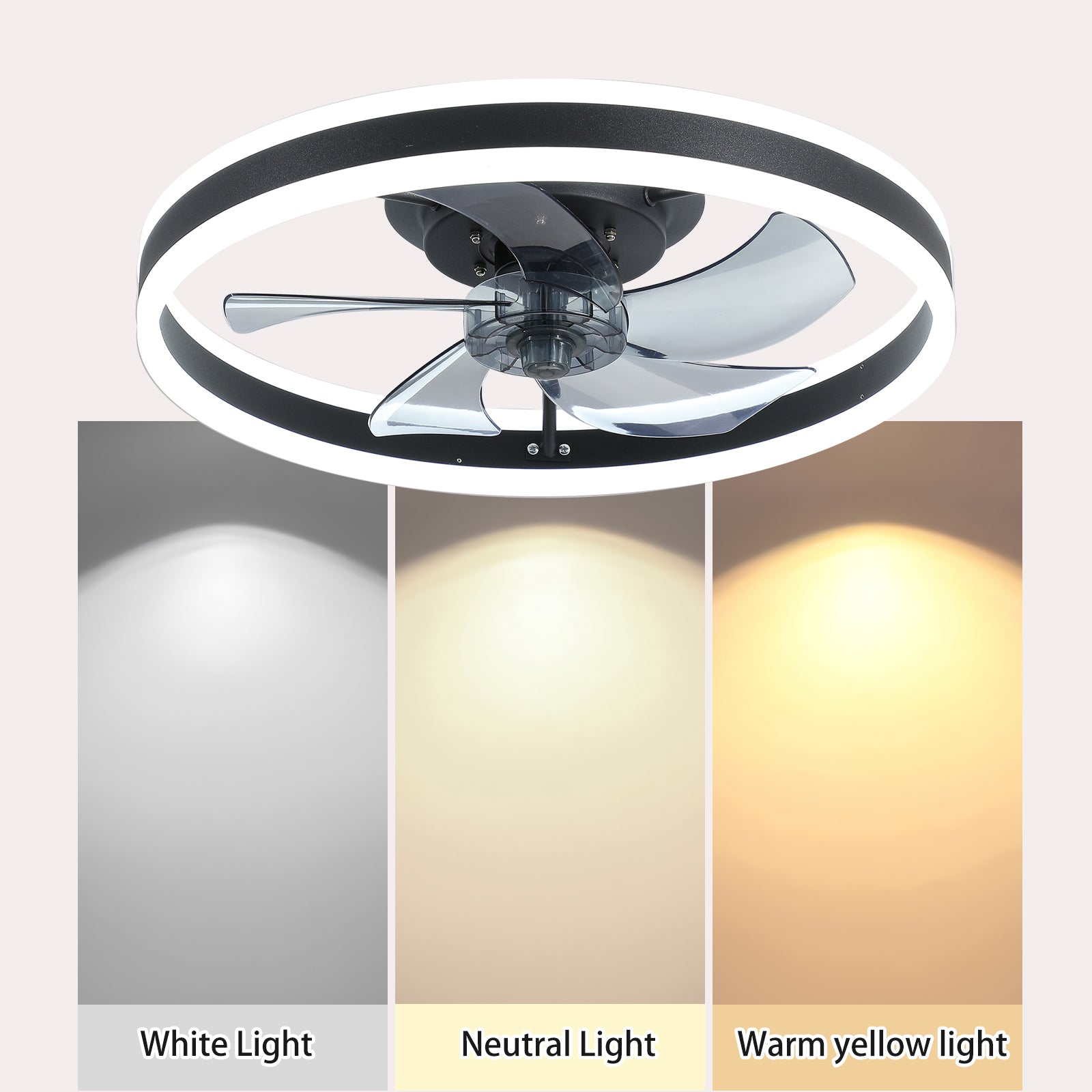 Modern 20" LED 6-Speed Ceiling Fans Light Reversible Blades in Black&White