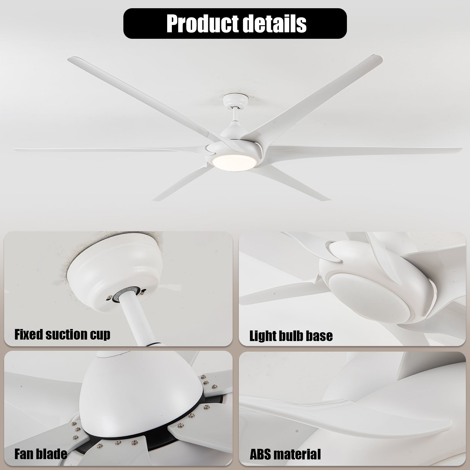 100" LED Ceiling Fans Light With 6-Blades Reversible Blades with Remote Control in White